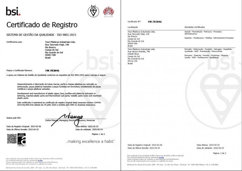 Certificado de Qualidade ISO9001
